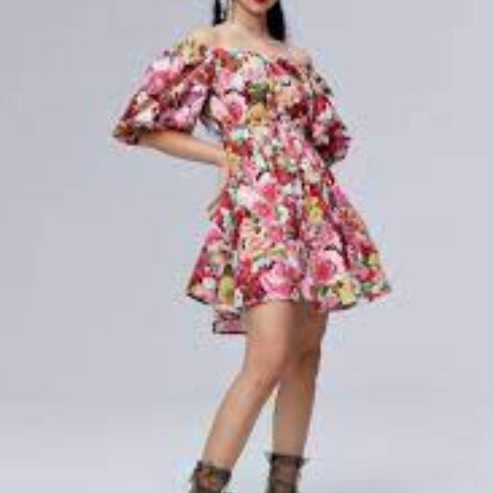 Mukzin  Floral Print Bubble mini  Dress- Adventure In Space size Medium